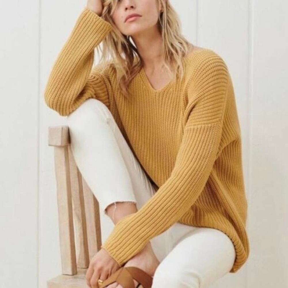 Jenni Kayne Fisherman Organic Cotton Blend Sweater In Mustard